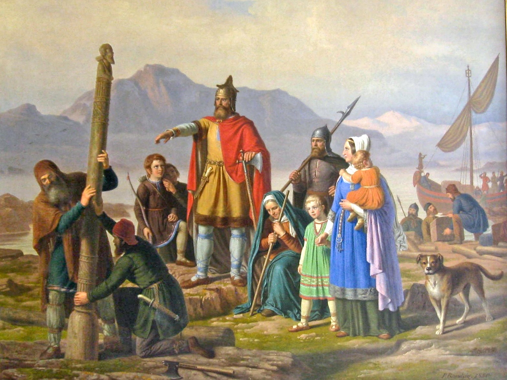 « Ingólfr prend possession de l'Islande » : tableau de 1850 du peintre danois Johan Peter Raadsig