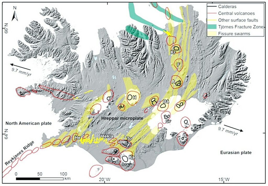 éruptions volcaniques en Islande : l'ensemble des systèmes magmatiques islandais